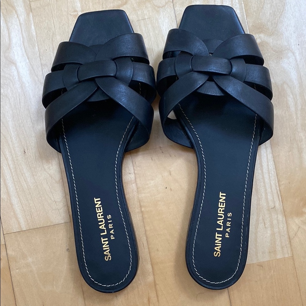 Saint Laurent Black Leather Sandals